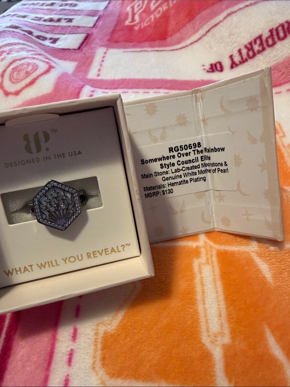 Somewhere Over The Rainbow White Mother-of-Pearl Hexagon Ring